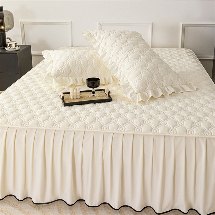 91家纺网 家纺一手货源 找家纺 乐蔻家纺 2026春夏新款新款A类原棉大豆夹棉床裙床笠四件套床笠单件-水仙花 水仙花-奶昔白