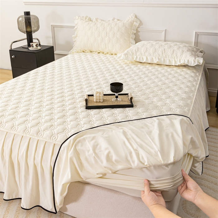 乐蔻家纺 2026春夏新款新款A类原棉大豆夹棉床裙床笠四件套床笠单件-水仙花 水仙花-奶昔白