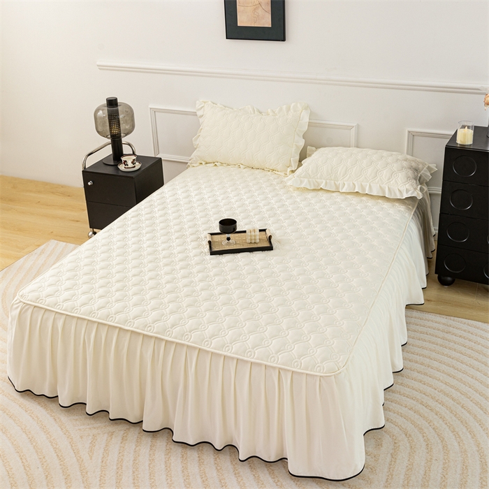 91家纺网 家纺一手货源 找家纺 乐蔻家纺 2026春夏新款新款A类原棉大豆夹棉床裙床笠四件套床笠单件-水仙花 水仙花-奶昔白