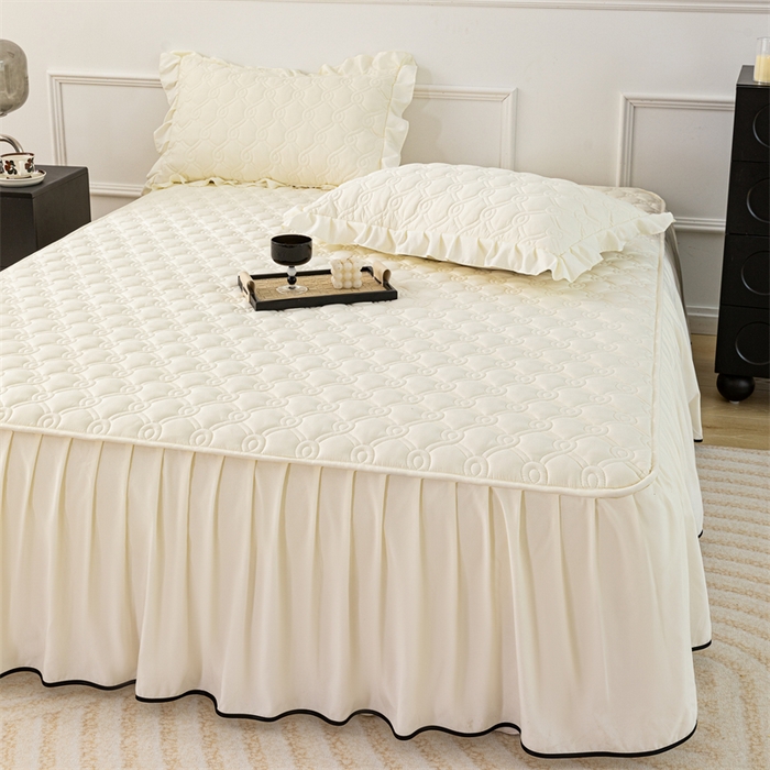 91家纺网 家纺一手货源 找家纺 乐蔻家纺 2026春夏新款新款A类原棉大豆夹棉床裙床笠四件套床笠单件-水仙花 水仙花-奶昔白