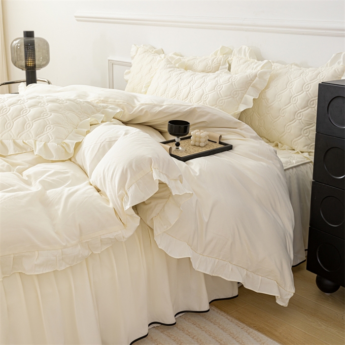 91家纺网 家纺一手货源 找家纺 乐蔻家纺 2026春夏新款新款A类原棉大豆夹棉床裙床笠四件套床笠单件-水仙花 水仙花-奶昔白