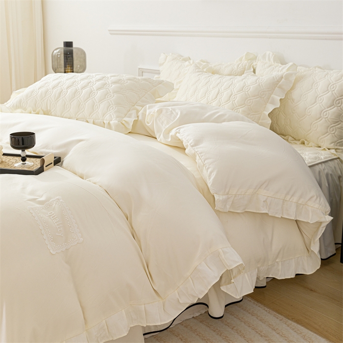 91家纺网 家纺一手货源 找家纺 乐蔻家纺 2026春夏新款新款A类原棉大豆夹棉床裙床笠四件套床笠单件-水仙花 水仙花-奶昔白