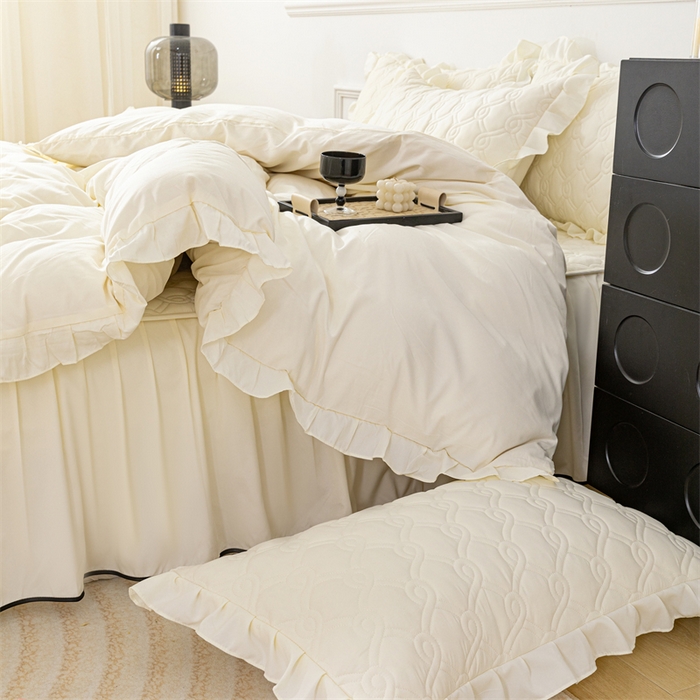 91家纺网 家纺一手货源 找家纺 乐蔻家纺 2026春夏新款新款A类原棉大豆夹棉床裙床笠四件套床笠单件-水仙花 水仙花-奶昔白