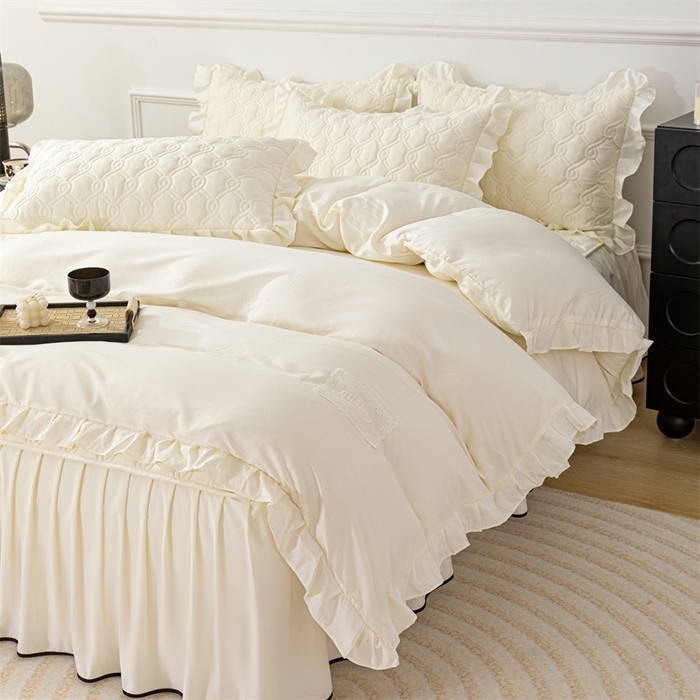 91家纺网 家纺一手货源 找家纺 乐蔻家纺 2026春夏新款新款A类原棉大豆夹棉床裙床笠四件套床笠单件-水仙花 水仙花-奶昔白