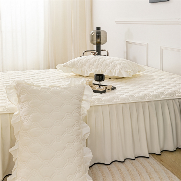 91家纺网 家纺一手货源 找家纺 乐蔻家纺 2026春夏新款新款A类原棉大豆夹棉床裙床笠四件套床笠单件-水仙花 水仙花-奶昔白