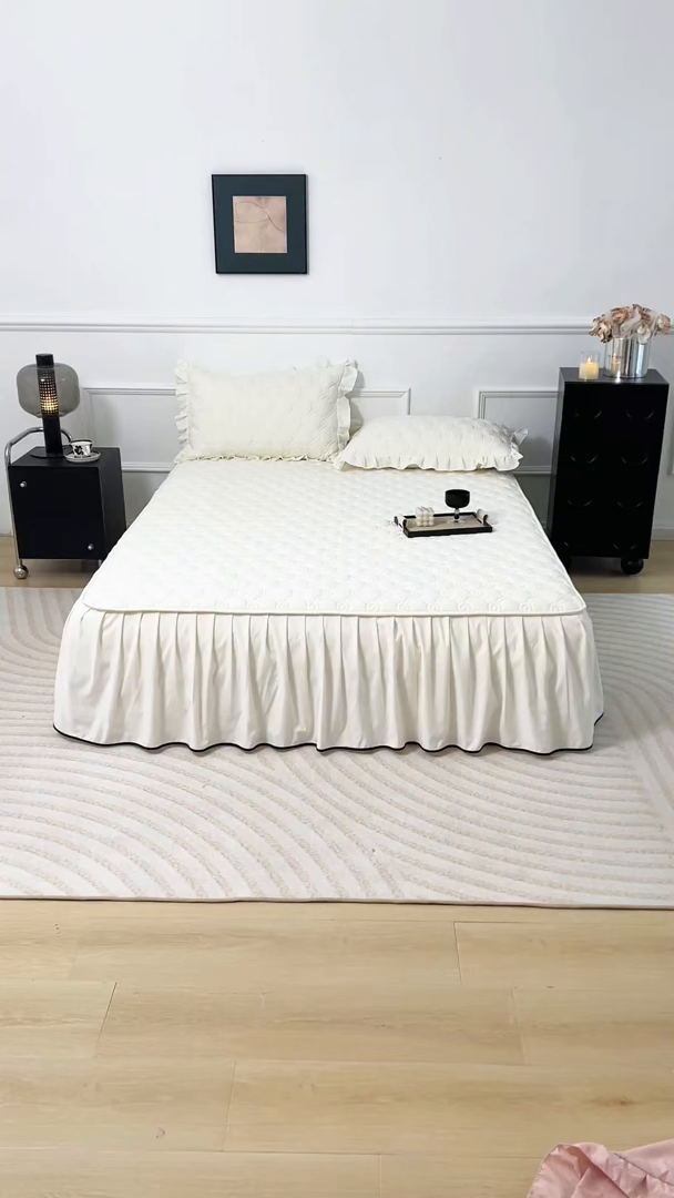 91家纺网 家纺一手货源 找家纺 乐蔻家纺 2026春夏新款新款A类原棉大豆夹棉床裙床笠四件套床笠单件-水仙花 水仙花-奶昔白