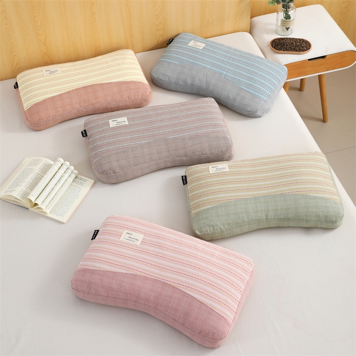 （总）仁宇枕业 2026新款新品全棉提花条纹拼接款荞麦枕头枕芯