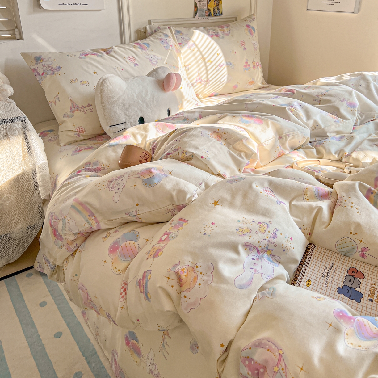 91家纺网 家纺一手货源 找家纺 （总）耀悦家纺 2026新款纯棉四件套正版授权三丽鸥卡通床单床笠被套枕套