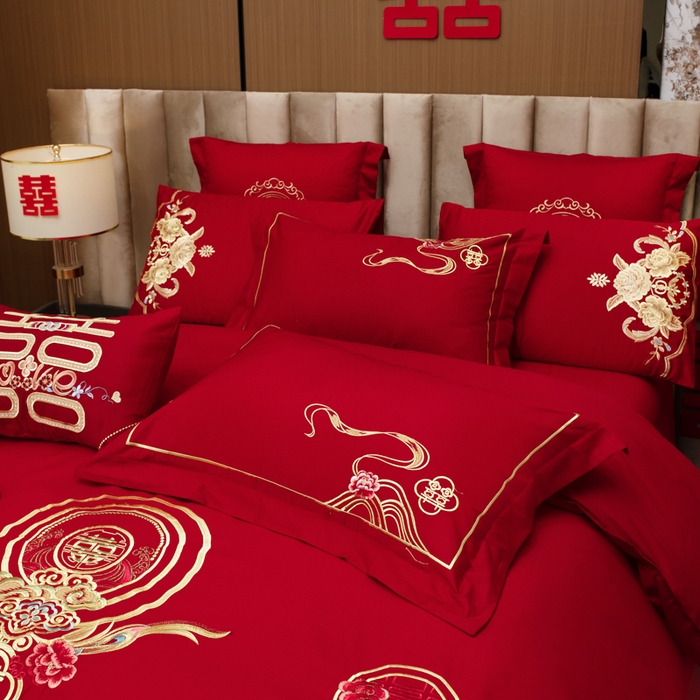 91家纺网 家纺一手货源 找家纺 千禧家纺 2026新款全棉13372婚庆绣花系列 倾城爱恋