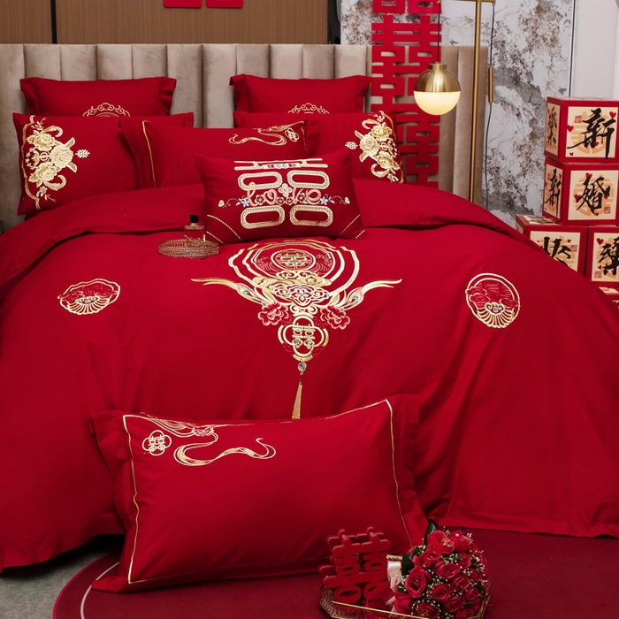 91家纺网 家纺一手货源 找家纺 千禧家纺 2026新款全棉13372婚庆绣花系列 倾城爱恋