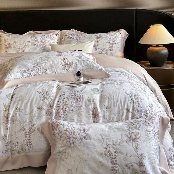 91家纺网 家纺一手货源 找家纺 蓝米卡夫 2026夏季新款50S天丝数码印花夏被夏凉被空调被四件套 繁花枝恋-绿