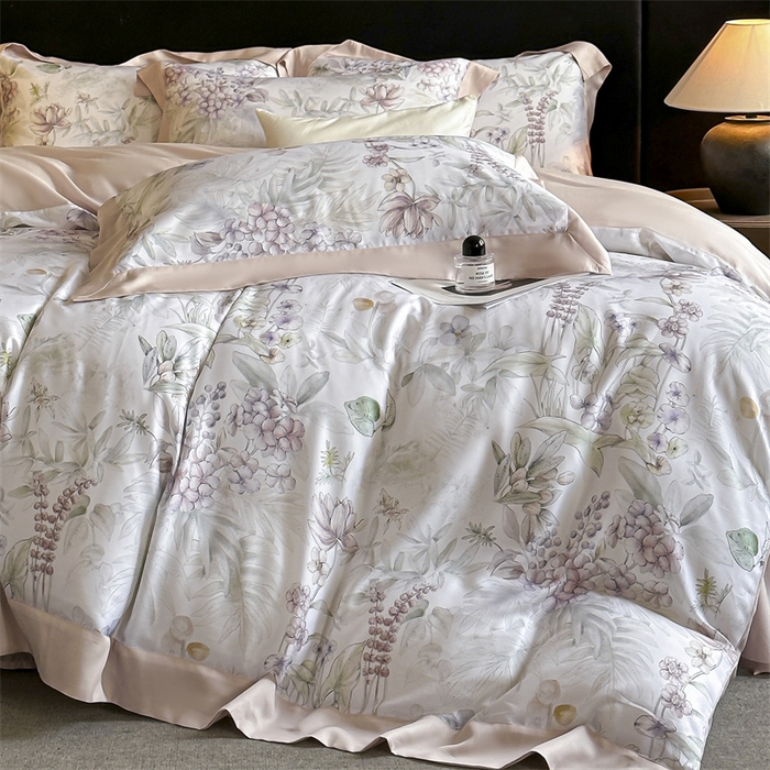 91家纺网 家纺一手货源 找家纺 蓝米卡夫 2026夏季新款50S天丝数码印花夏被夏凉被空调被四件套 繁花枝恋-绿