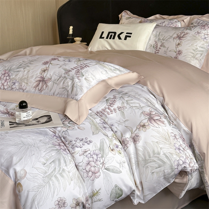 91家纺网 家纺一手货源 找家纺 蓝米卡夫 2026夏季新款50S天丝数码印花夏被夏凉被空调被四件套 繁花枝恋-绿