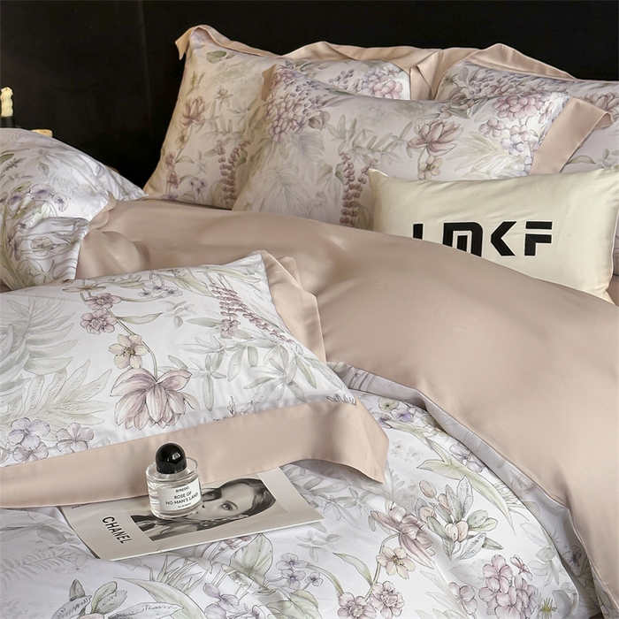 91家纺网 家纺一手货源 找家纺 蓝米卡夫 2026夏季新款50S天丝数码印花夏被夏凉被空调被四件套 繁花枝恋-绿