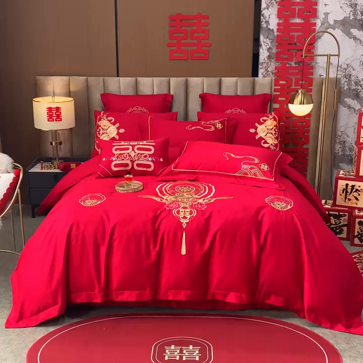 91家纺网 家纺一手货源 找家纺 千禧家纺 2026新款全棉13372婚庆绣花系列 倾城爱恋