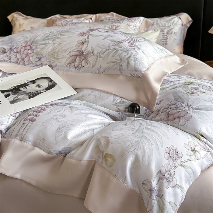 91家纺网 家纺一手货源 找家纺 蓝米卡夫 2026夏季新款50S天丝数码印花夏被夏凉被空调被四件套 繁花枝恋-绿