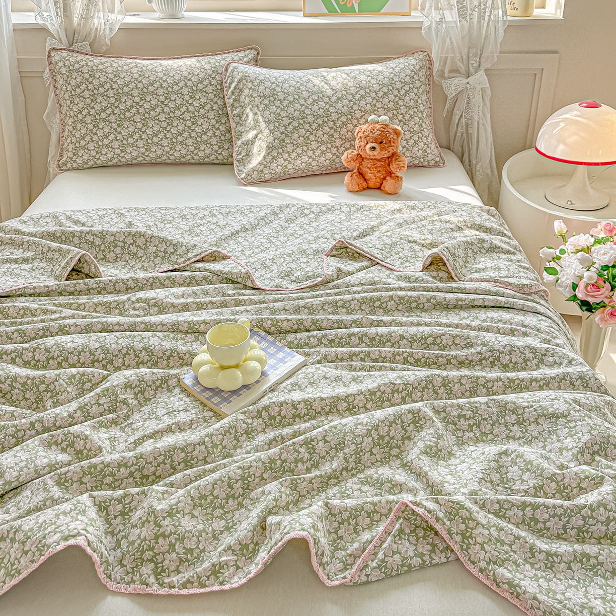 91家纺网 家纺一手货源 找家纺 归属 2026新款A类小碎花贝壳绣皱皱棉夏被夏凉被空调被 山野间