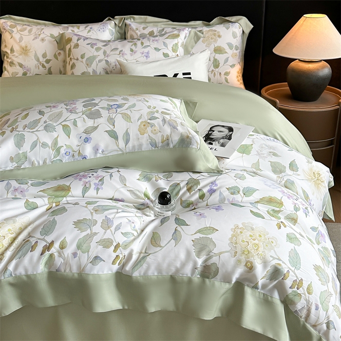 91家纺网 家纺一手货源 找家纺 蓝米卡夫 2026夏季新款50S天丝数码印花夏被夏凉被空调被四件套 芳华-绿