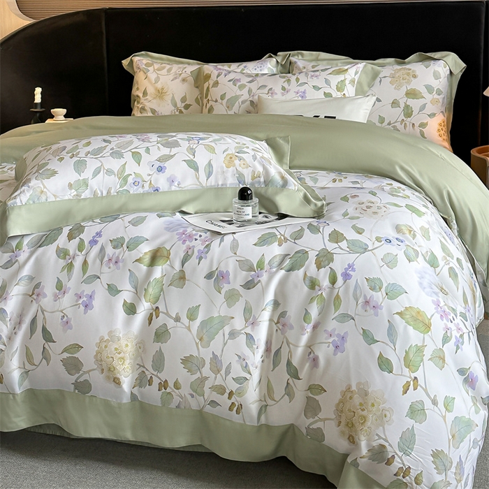 91家纺网 家纺一手货源 找家纺 蓝米卡夫 2026夏季新款50S天丝数码印花夏被夏凉被空调被四件套 芳华-绿