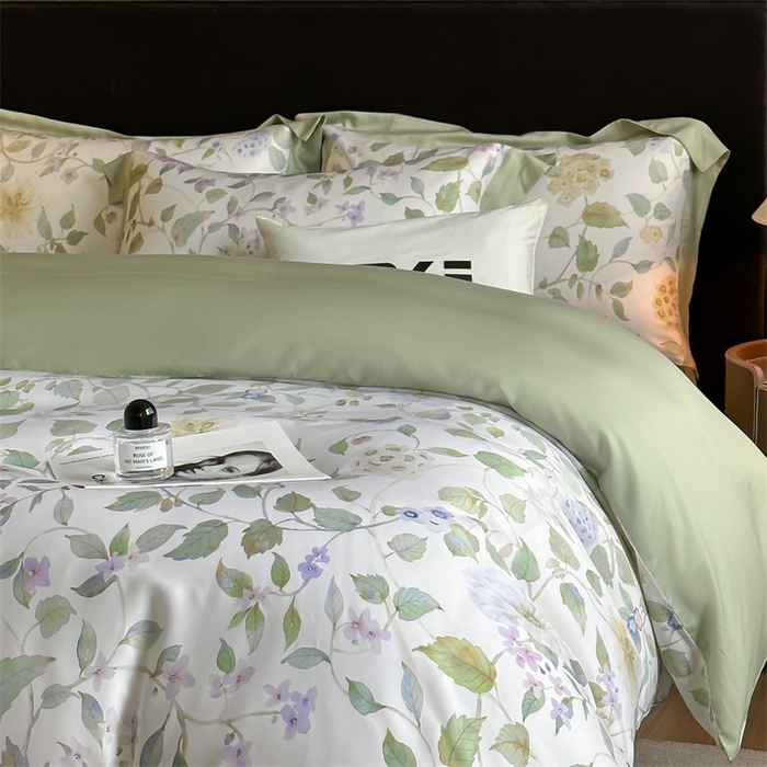 91家纺网 家纺一手货源 找家纺 蓝米卡夫 2026夏季新款50S天丝数码印花夏被夏凉被空调被四件套 芳华-绿