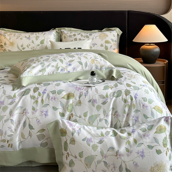 91家纺网 家纺一手货源 找家纺 蓝米卡夫 2026夏季新款50S天丝数码印花夏被夏凉被空调被四件套 芳华-绿