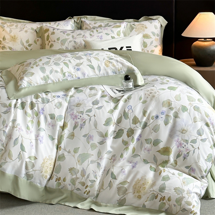 91家纺网 家纺一手货源 找家纺 蓝米卡夫 2026夏季新款50S天丝数码印花夏被夏凉被空调被四件套 芳华-绿