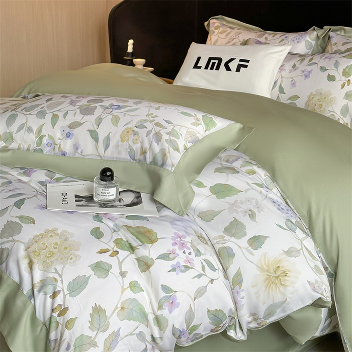 91家纺网 家纺一手货源 找家纺 蓝米卡夫 2026夏季新款50S天丝数码印花夏被夏凉被空调被四件套 芳华-绿