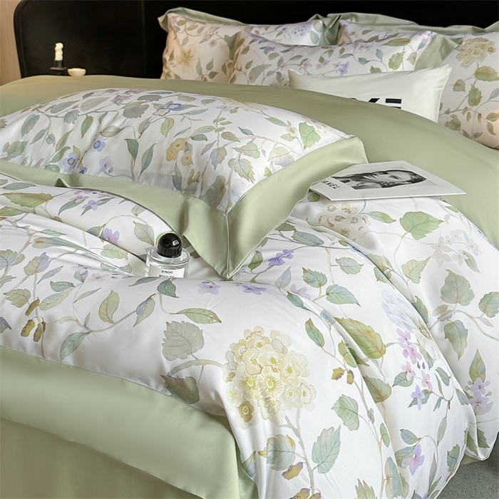 91家纺网 家纺一手货源 找家纺 蓝米卡夫 2026夏季新款50S天丝数码印花夏被夏凉被空调被四件套 芳华-绿