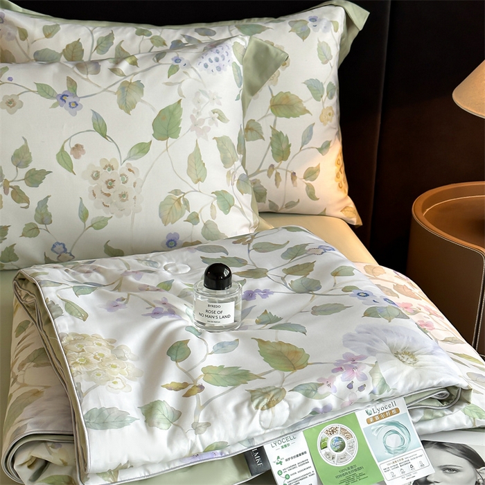 91家纺网 家纺一手货源 找家纺 蓝米卡夫 2026夏季新款50S天丝数码印花夏被夏凉被空调被四件套 芳华-绿