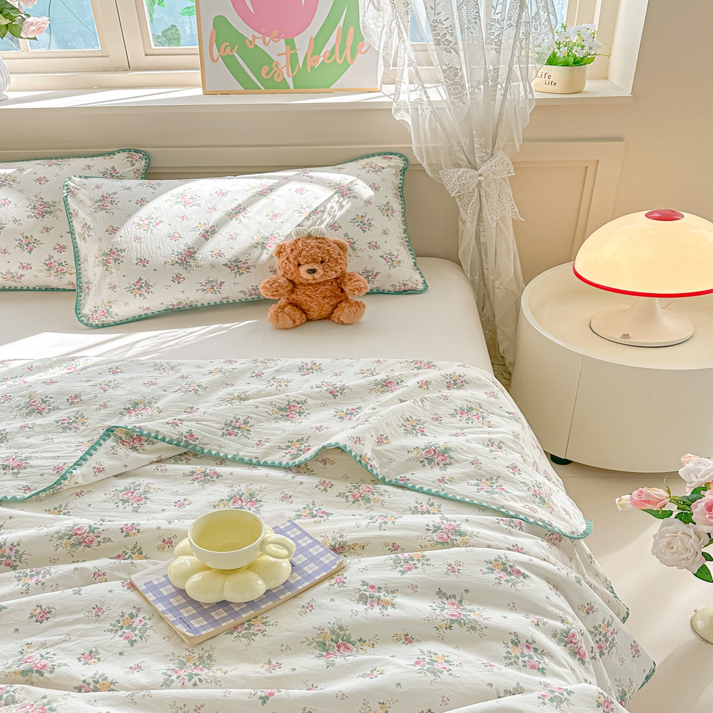 91家纺网 家纺一手货源 找家纺 归属 2026新款A类小碎花贝壳绣皱皱棉夏被夏凉被空调被 有杏