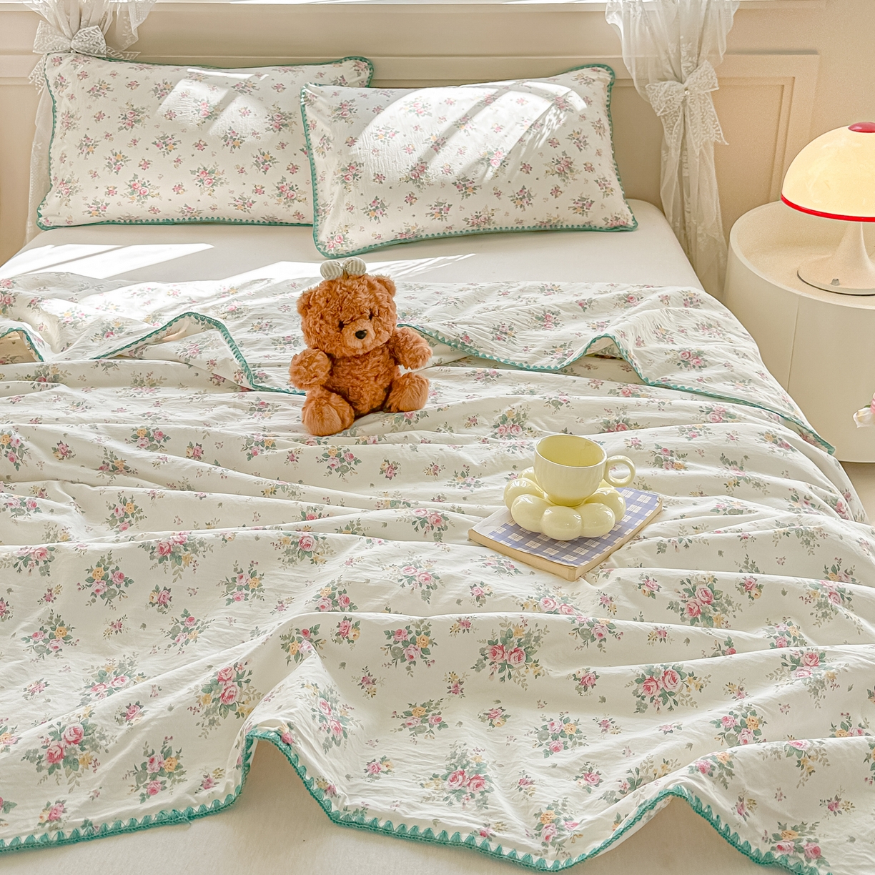 91家纺网 家纺一手货源 找家纺 归属 2026新款A类小碎花贝壳绣皱皱棉夏被夏凉被空调被 有杏