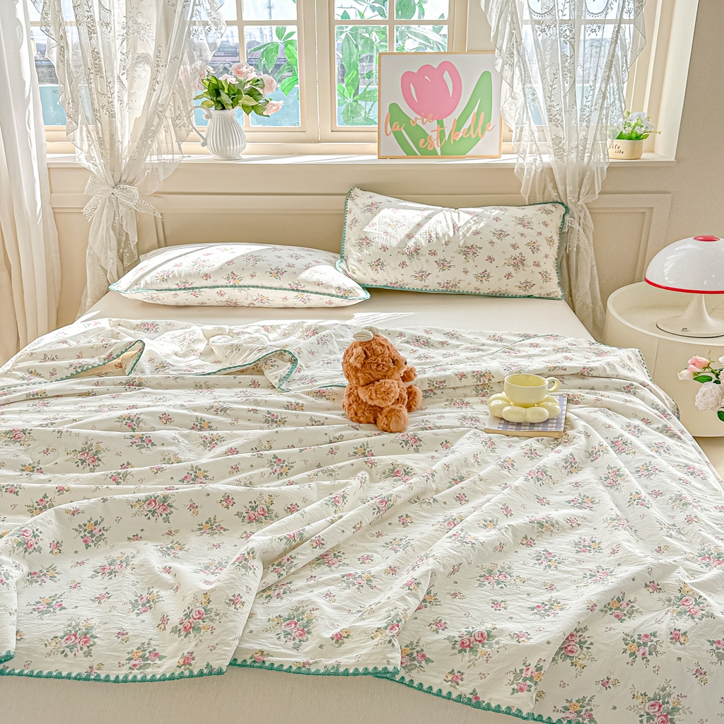 91家纺网 家纺一手货源 找家纺 归属 2026新款A类小碎花贝壳绣皱皱棉夏被夏凉被空调被 有杏