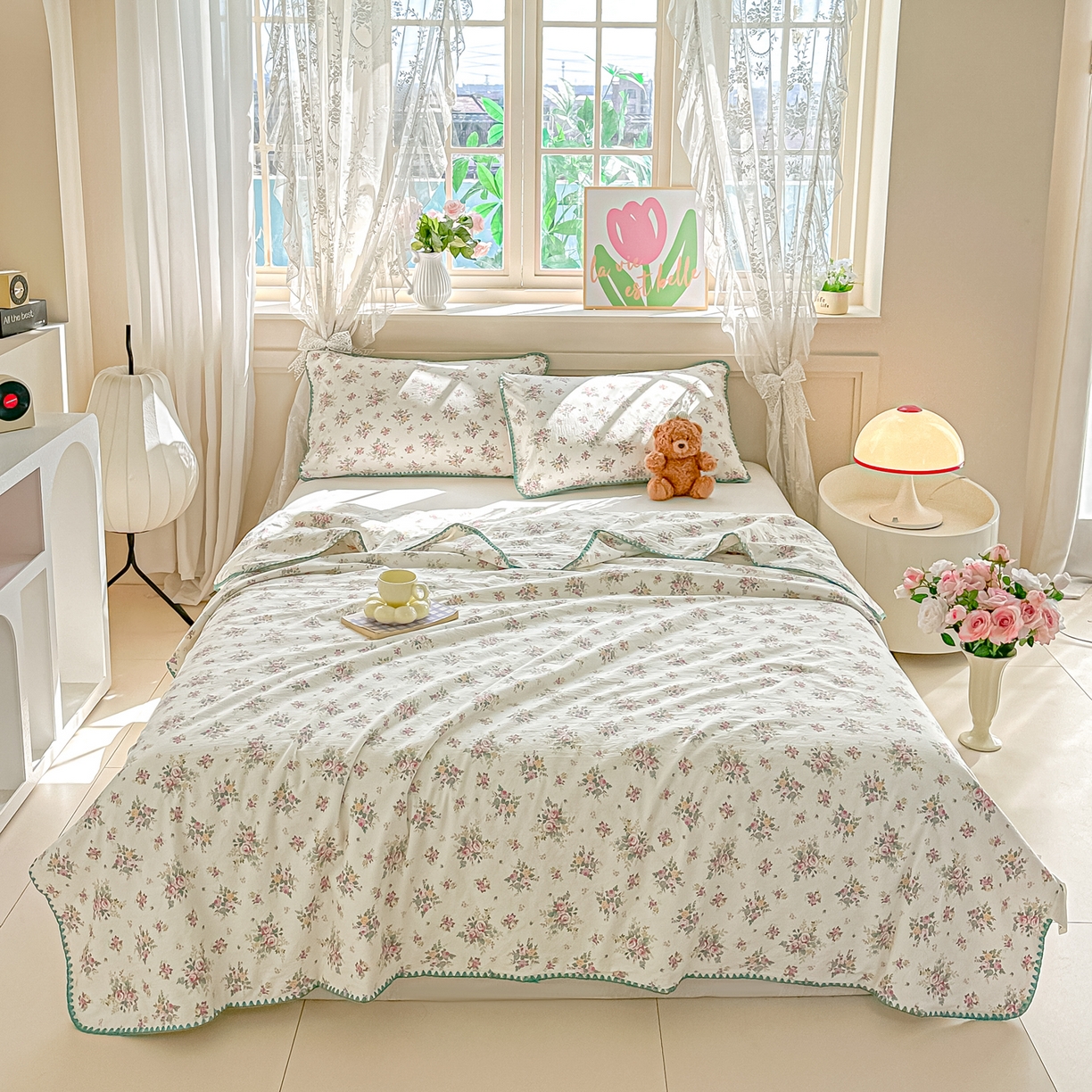 91家纺网 家纺一手货源 找家纺 归属 2026新款A类小碎花贝壳绣皱皱棉夏被夏凉被空调被 有杏