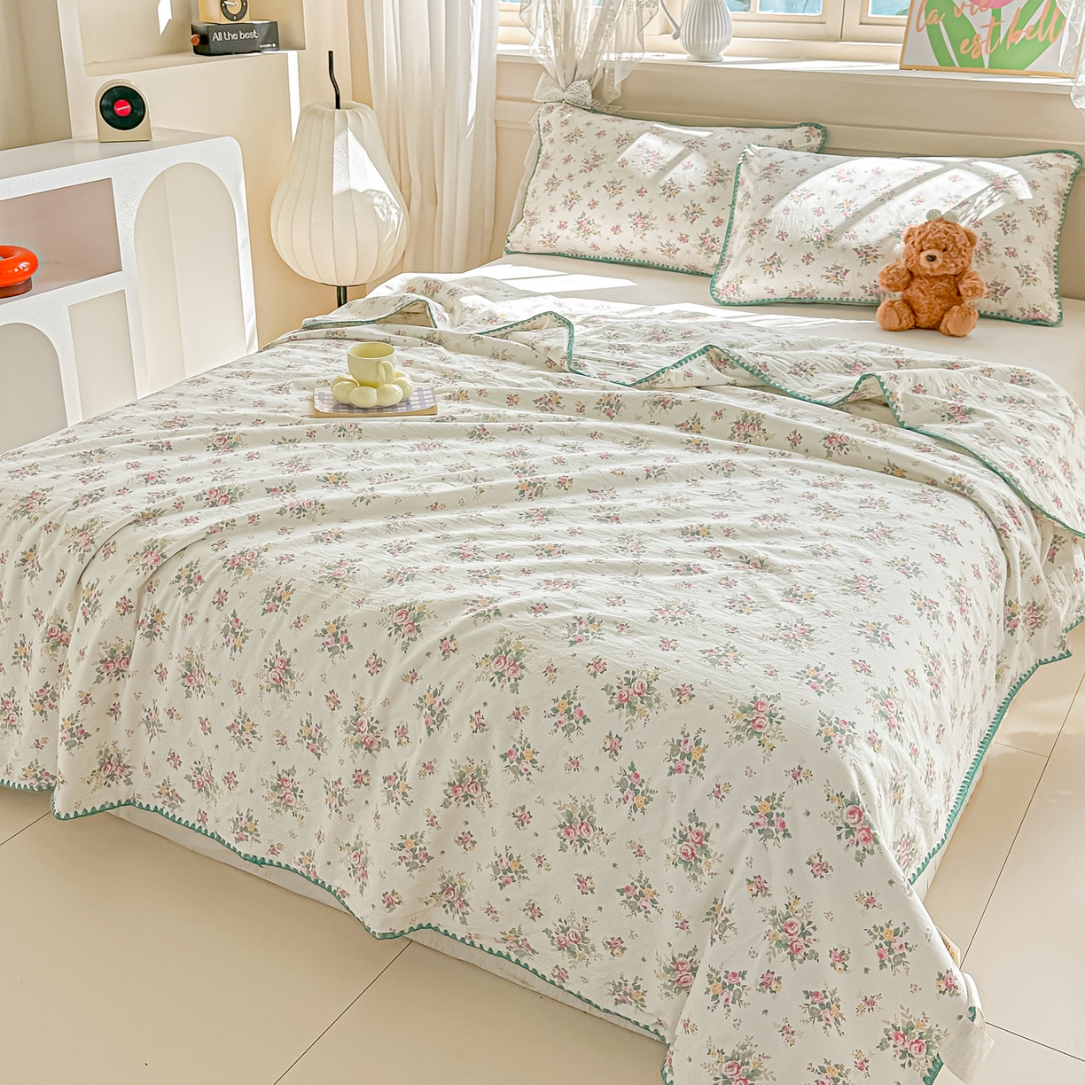 91家纺网 家纺一手货源 找家纺 归属 2026新款A类小碎花贝壳绣皱皱棉夏被夏凉被空调被 有杏