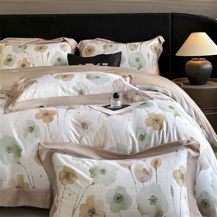 91家纺网 家纺一手货源 找家纺 蓝米卡夫 2026夏季新款50S天丝数码印花夏被夏凉被空调被四件套 花仙子