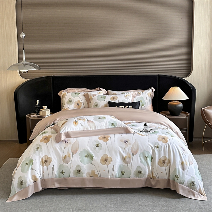 91家纺网 家纺一手货源 找家纺 蓝米卡夫 2026夏季新款50S天丝数码印花夏被夏凉被空调被四件套 花仙子