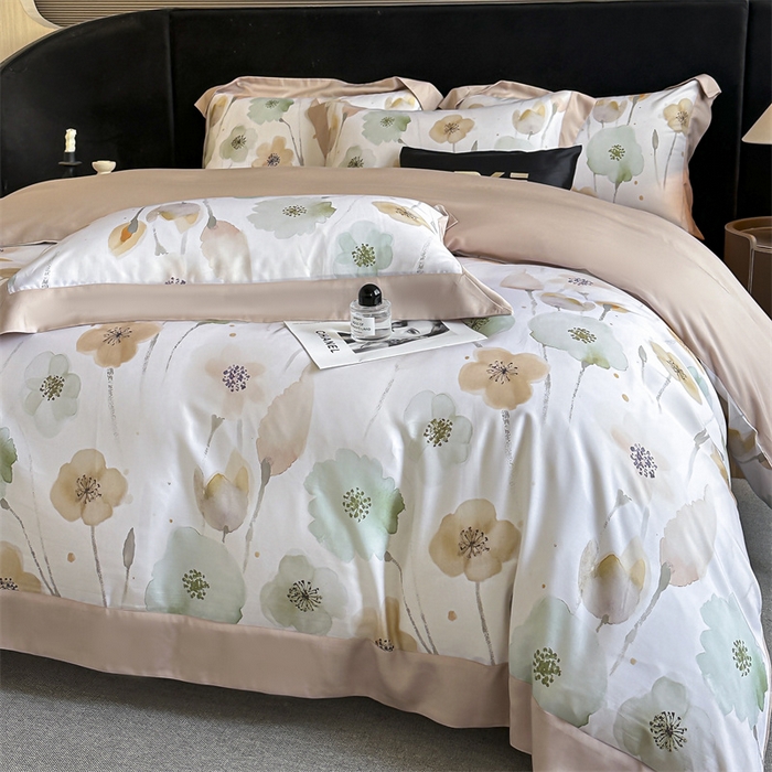 91家纺网 家纺一手货源 找家纺 蓝米卡夫 2026夏季新款50S天丝数码印花夏被夏凉被空调被四件套 花仙子