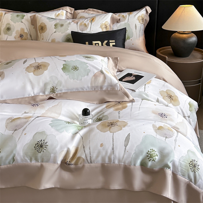 91家纺网 家纺一手货源 找家纺 蓝米卡夫 2026夏季新款50S天丝数码印花夏被夏凉被空调被四件套 花仙子