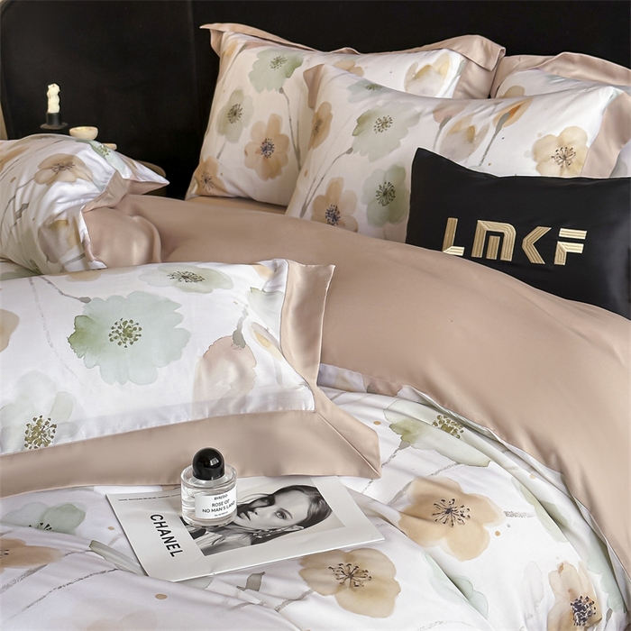 91家纺网 家纺一手货源 找家纺 蓝米卡夫 2026夏季新款50S天丝数码印花夏被夏凉被空调被四件套 花仙子