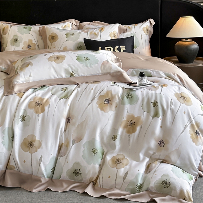 91家纺网 家纺一手货源 找家纺 蓝米卡夫 2026夏季新款50S天丝数码印花夏被夏凉被空调被四件套 花仙子