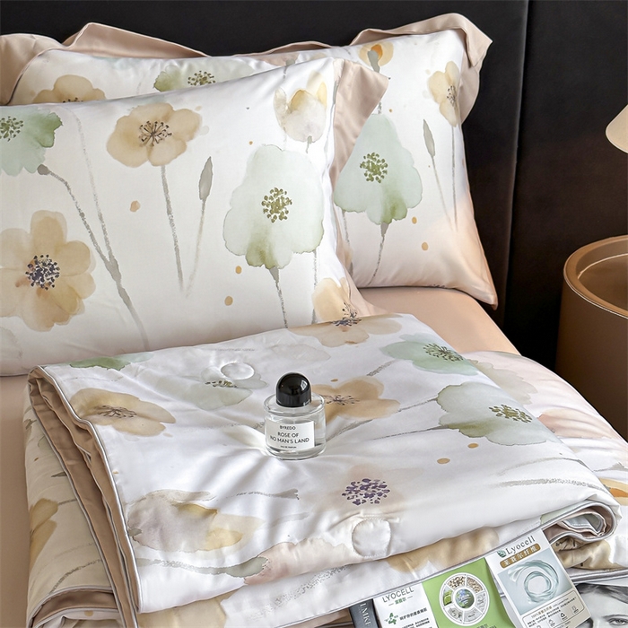 91家纺网 家纺一手货源 找家纺 蓝米卡夫 2026夏季新款50S天丝数码印花夏被夏凉被空调被四件套 花仙子