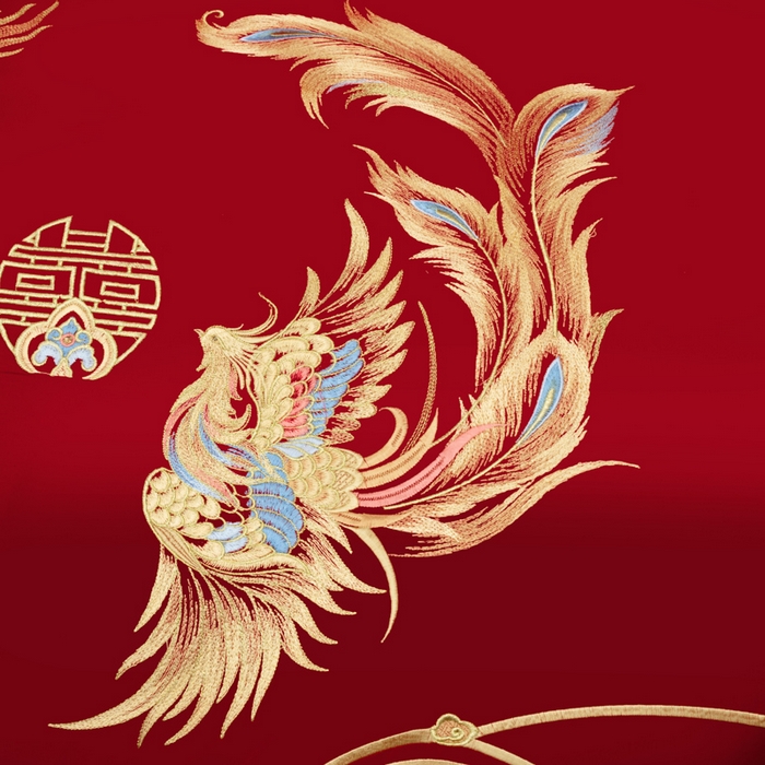 91家纺网 家纺一手货源 找家纺 千禧家纺 2026新款全棉13372婚庆绣花系列 如意龙凤