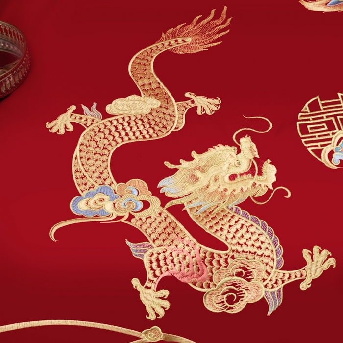 91家纺网 家纺一手货源 找家纺 千禧家纺 2026新款全棉13372婚庆绣花系列 如意龙凤