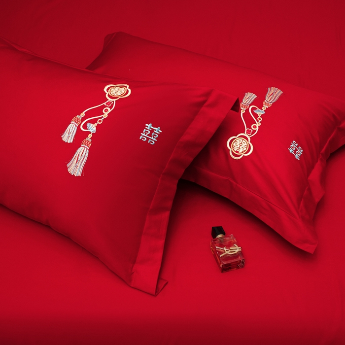 91家纺网 家纺一手货源 找家纺 千禧家纺 2026新款全棉13372婚庆绣花系列 吾家有喜