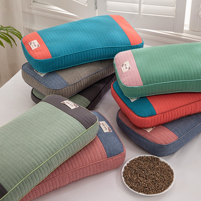 91家纺网 家纺一手货源 找家纺 （总）仁宇枕业 2026新款新品全棉简约款砂洗面包枕头水洗棉全荞麦颈椎枕头枕芯