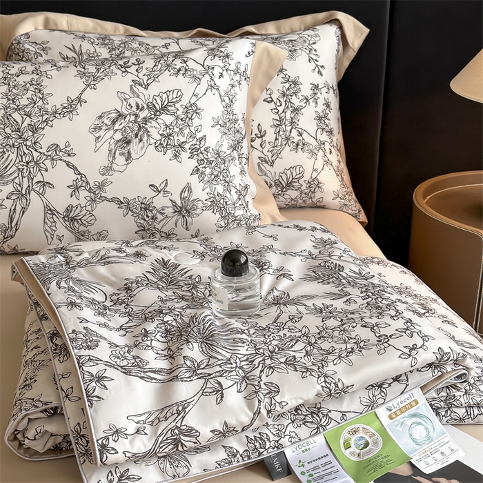 91家纺网 家纺一手货源 找家纺 蓝米卡夫 2026夏季新款50S天丝数码印花夏被夏凉被空调被四件套 华尔兹