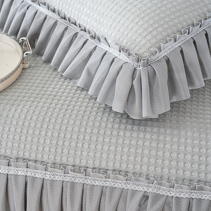 91家纺网 家纺一手货源 找家纺 睡美美家纺 2026新款A类3D按摩豆豆席床裙款凉席三件套 中灰