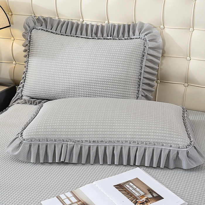 91家纺网 家纺一手货源 找家纺 睡美美家纺 2026新款A类3D按摩豆豆席床裙款凉席三件套 中灰