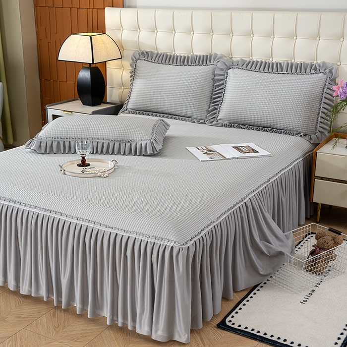 睡美美家纺 2026新款A类3D按摩豆豆席床裙款凉席三件套 中灰