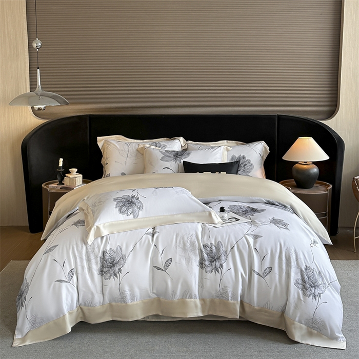 91家纺网 家纺一手货源 找家纺 蓝米卡夫 2026夏季新款50S天丝数码印花夏被夏凉被空调被四件套 澜晚-灰